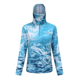 Riverruns Women's Performance Fishing Hoodie Long Sleeve UPF50+ Lightweight for Hiking Fishing Outdoor (Spray CamoBlue, L)