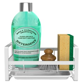 VANTEN Kitchen Sink Caddy Sponge Holder, Silver Sink Organizer, Sponge Holder for Kitchen Sink, Soap Dish Dispenser Brush Holder Storage Kitchen Accessories -Countertop or Adhesive