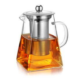 CNGLASS Glass Teapot with Infuser,31oz Clear Glass Tea Kettle with Removable Stainless Steel Strainer,Stovetop Safe Glass Teapot for Blooming and Loose Leaf Tea…