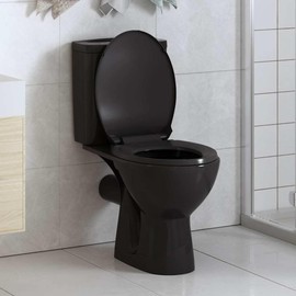 "vidaXL Soft-Close Toilet Seat in Black Polypropylene, Quick-Release Design and Durable Construction - Ideal for Home, Restaurants, and Hotels"