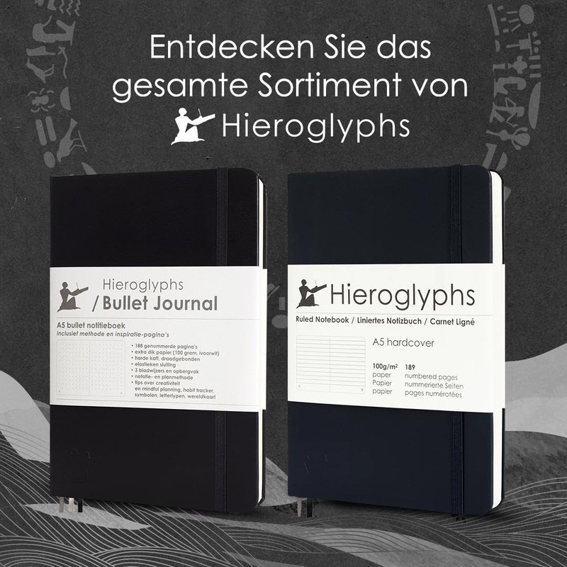 Hieroglyphs Notebook A5 Hardcover, 189 Numbered Pages, 3 Colours, Organiser