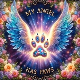 ZHUDENGXJL My Angel Has Paws 5D Diamond Painting Kits for Adults, Angel Wings Flowers Diamond Art Kit for Beginner, DIY Full Round Diamond Art Craft Kits for Adults for Home Wall Decor 12x12 Inch