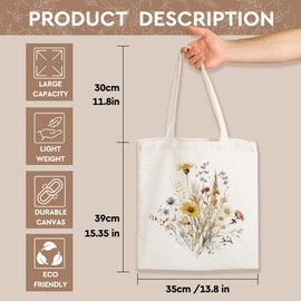 SEWSONG Cute Floral Summer Canvas Tote Bag,Christian Gifts for Women,Religious Faith Spiritual Bible Bag for Mom Sister (yellow flower)