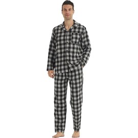 YUSHOW Mens Flannel Pajamas Set Cotton Plaid Pjs Button Down Warm Soft Lounge Sleepwear Top & Pj Pants with Pockets