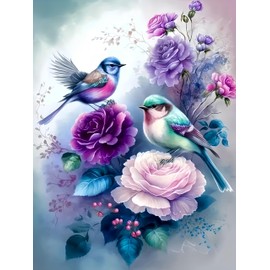 5D Diamond Art Kits for Adults Beginner, Bird Flower Diamond Painting Kits for Adults, DIY Full Drill Diamond Dot Gem Painting for Home Wall Decor 12x16inch