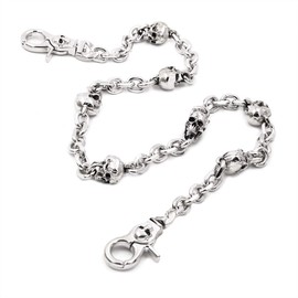 UNIQSUM Thunderbolt Skull Charms Cut Leash Wallet chain Biker Punk Key chain (Silver)
