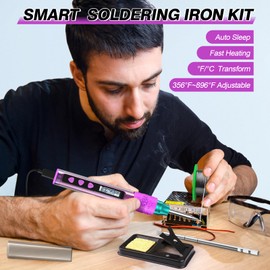 Soldering Iron Kit, Soldering Gun with OLED Digital Display, 8 Seconds Fast Heating 356-896℉ Solder Kit, Auto Sleep, Includes Wire, Solder Stand, T12 Tips for Electronics, Purple(With Power Adapter)