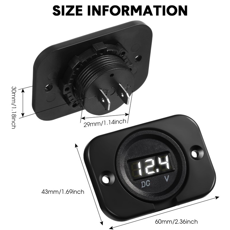 BBTO 2 Pcs DC 12V 24V Waterproof Car Voltmeter with