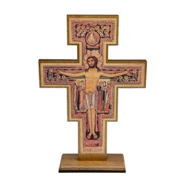 Intercession San Damiano Standing Wood Cross Crucifix