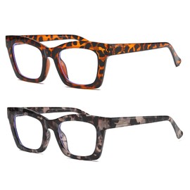 Hubeye 2 Pack Retro Oversized Blue Light Filter Glasses Square Frame Anti Blue Light Computer Reader Fashion Women Glasses