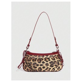 Verdusa Women's Y2K Purse Leopard Bag Top Handle Leather Underarm Shoulder Handbags Burgundy One Size