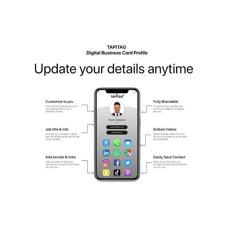 TAPiTAG NFC QR Slim Business Card Phone Tag (White)