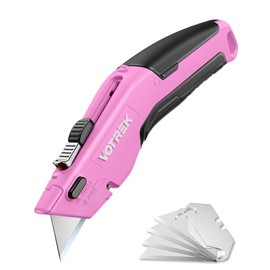 VOTREK Box Cutter Utility Knife, 2-in-1 Safety Retractable Box Cutter for Women, Quick Change Razor Knife for Home, Office & DIY, Blade Storage Design, with Extra Sharp Razor & Hook Blades (Pink)