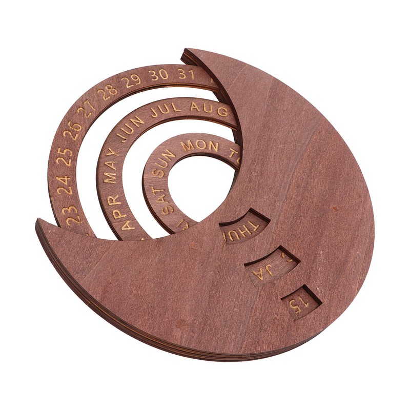 Wooden Disc Calendar Dark Brown Rotatable Disc Natural Wood Vintage
