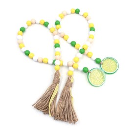 Tiardey 2 Pcs Bright Fruit Wooden Beaded Garland, Summer Lemon Farmhouse Rustic Beads with Jute Tassels, Farmhouse Country Home Tiered Tray Decor