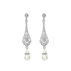 1920s Vintage Flapper Pearl Earrings Art Deco Earrings Roaring 20s Flapper Jewelry Wedding Dangle Earrings Women Gift