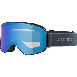 ALPINA SLOPE Q-LITE Mirrored Contrast Enhancing OTG Ski Goggles with 100% UV Protection for Adults, Matte Black/Dirtblue, One Size