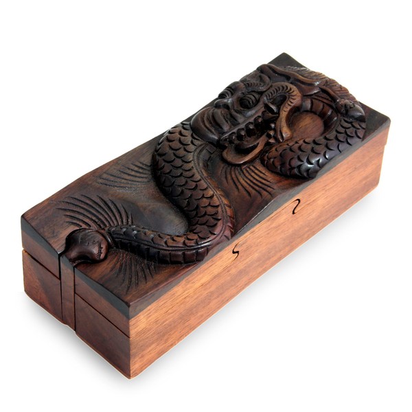 OMA Dragon Puzzle Box Brain Teaser Dragon Decorative Trinket Jewelry Box with Secret Compartment Wood Hand Crafted Dragon Art - Large Size