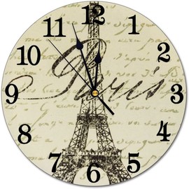 Abucaky Vintage Eiffel Tower Wall Clock Battery Operated Silent Round Clock Paris Theme Wall Decor for Home Office School, 12 Inch