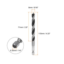 sourcing map 2pcs Brad Point Drill Bit 8mm (5/16") Dia Bearing Steel 1/4" Hex Shank Wood Drill Bits 2.8" Working Length Spiral Twist Drilling Tool for Woodworking Softwood Plywood Plastic