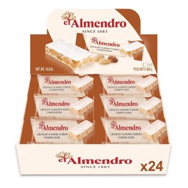 Crunchy Almond Turron Nougats From Spain, Traditional Spanish Candy Individually Wrapped, 24 Turron Duro Bars By El Almendro, Dessert, Gluten Free, Candy Basket Stuffers For Adults