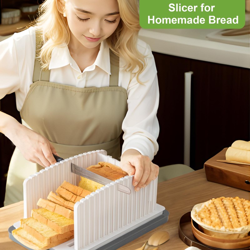 DENEAR Heavily Upgraded Bread Slicer for Homemade Bread, Foldable plastic