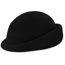 Lawliet Womens Vintage Style Wool Felt Beret Derby Solid Hat Millinery Craft A553 (Black)