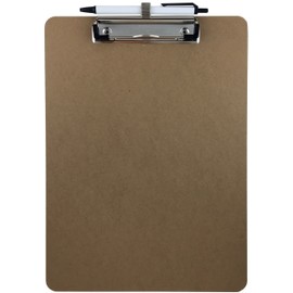 Pen Holder Clipboard, Letter Size, Low Profile Clip, Hardboard Single (Pen Included)