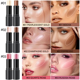 6 Colors Cream Contour Stick Makeup Kit, Shades with Highlighter, Blush and Bronzer Contour Stick for Sculpt the Cheeks, Long Lasting, Waterproof, Matte & Dewy Finish (SET A)