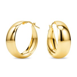 MIORE Jewellery Handmade in Italy, Earrings 925 Silver, Hoop Earrings 925 Silver, Chunky Hoops 30 mm Diameter, Earrings Gold-Plated 18 K Gold, Round Hoops Earrings Women's Earrings, Gold Plated