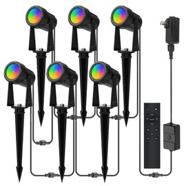 Banord RGBW Color Changing Outdoor Landscape Lighting, 6 Pack Low Voltage LED Outdoor Spotlight with Remote, IP65 Waterproof for Yard, Garden, Lawn