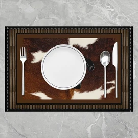 Western Horseshoe Table Place Mats Set of 4 Cow Fur Placemats Dining Table Children Bed Wild West Cowboy Table Mats Kitchen Decor Dinner Rodeo Cowboy Style Brown jejeloiu Placemats 18"x12"