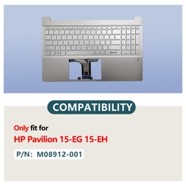 D-KXCPELE Replacement Top Cover Upper Case Palmrest Backlit Keyboard for HP Pavilion 15-EG 15-EH Without Fingerprint Hole,with SD,M08912-001