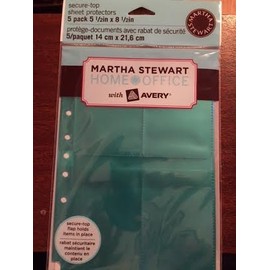 Martha Stewart Home Office with Avery Secure-Top Sheet Protectors, 4 Pockets, Teal, 5-1/2" x 8-1/2", Pack of 5 (14535)