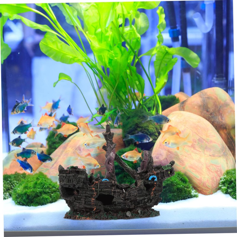 Zerodeko Shipwreck Aquarium Decor Underwater Shipwreck Craft for Fish Tank