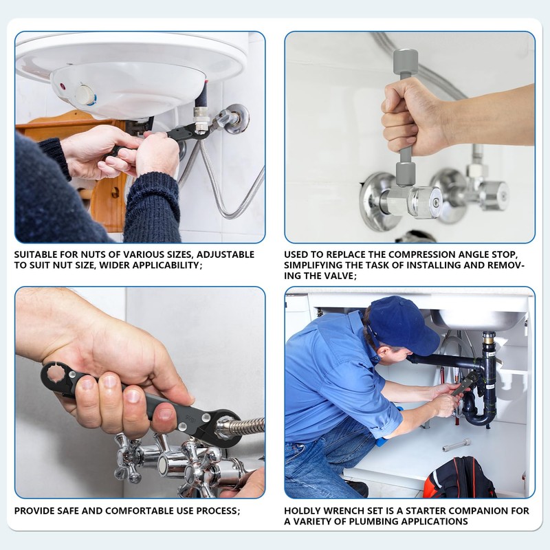 Holdly Plumbing Tools Angle Stop Wrench Kit, Angle-on Wrench Professional