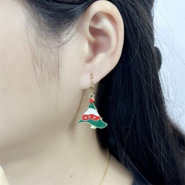 Cute Christmas Small Hoop Earrings for Women Gold Plated Hypoallergenic Colorful Enamel Charms Dangle Drop Huggie Hoops 8mm Earring Fashion Festival Holiday Decor Jewelry for Daughter Niece (Xmas Tree)