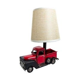 YCHTEWY-Unique Rustic Red Vintage Truck USB Table Lamp with Burlap Shade,Cozy Night Light,Compact & Durable, Perfect for Desktops, Side Tables, or Shelves,6.7 x 4.7 x 6.7 inches (B-Red/Black)