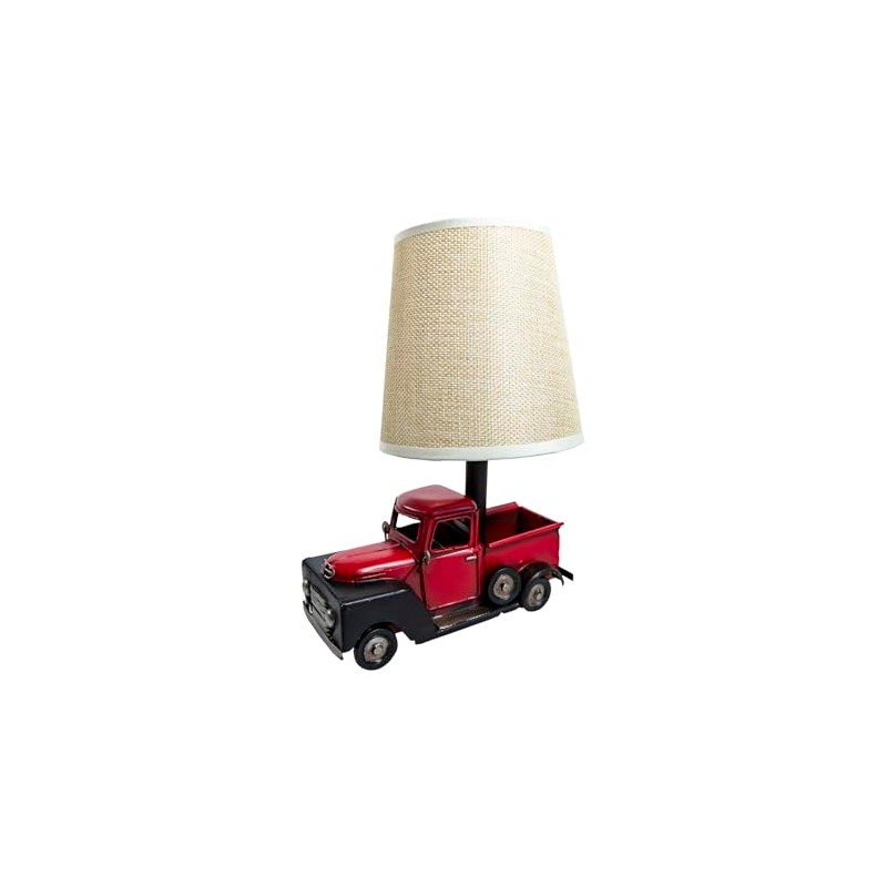 YCHTEWY-Unique Rustic Red Vintage Truck USB Table Lamp with Burlap