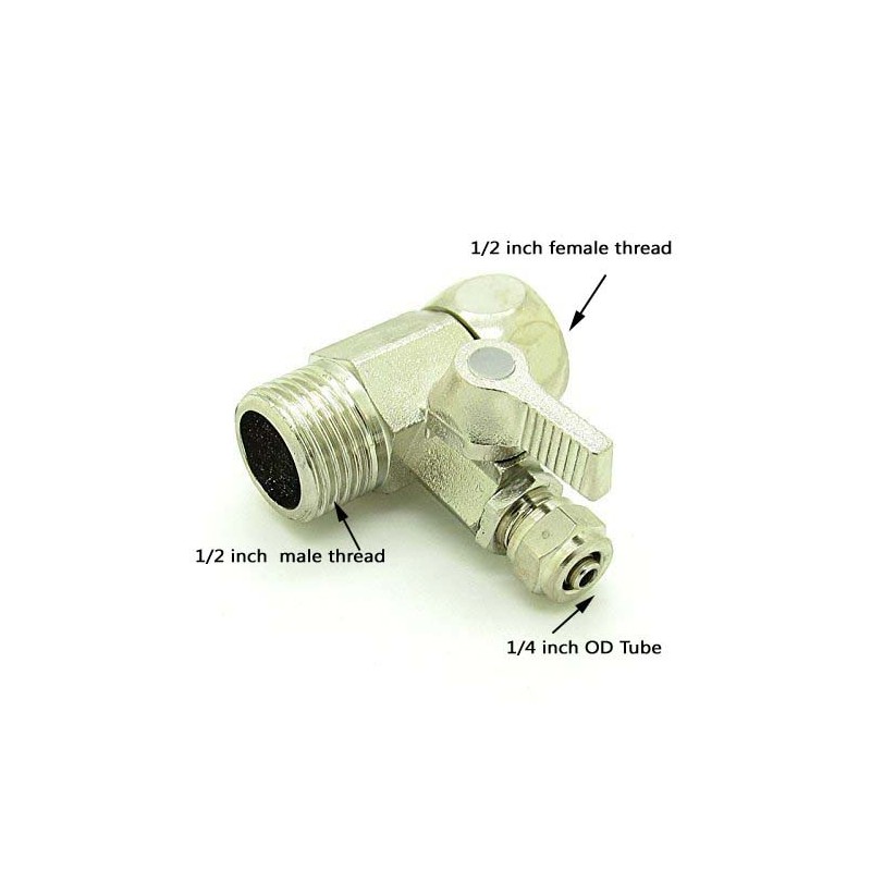 1/2" to 1/4" Feed Water Adapter Ball Valve Faucet Tap