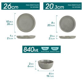 vancasso ANYA 18 Pieces Plates and Bowls Set, Stone Grey Dinnerware Sets, Reactive Glaze Dishes Set for 6, Ceramic Dishware Sets Kitchen Dinner Set, Microwave & Dishwasher Safe