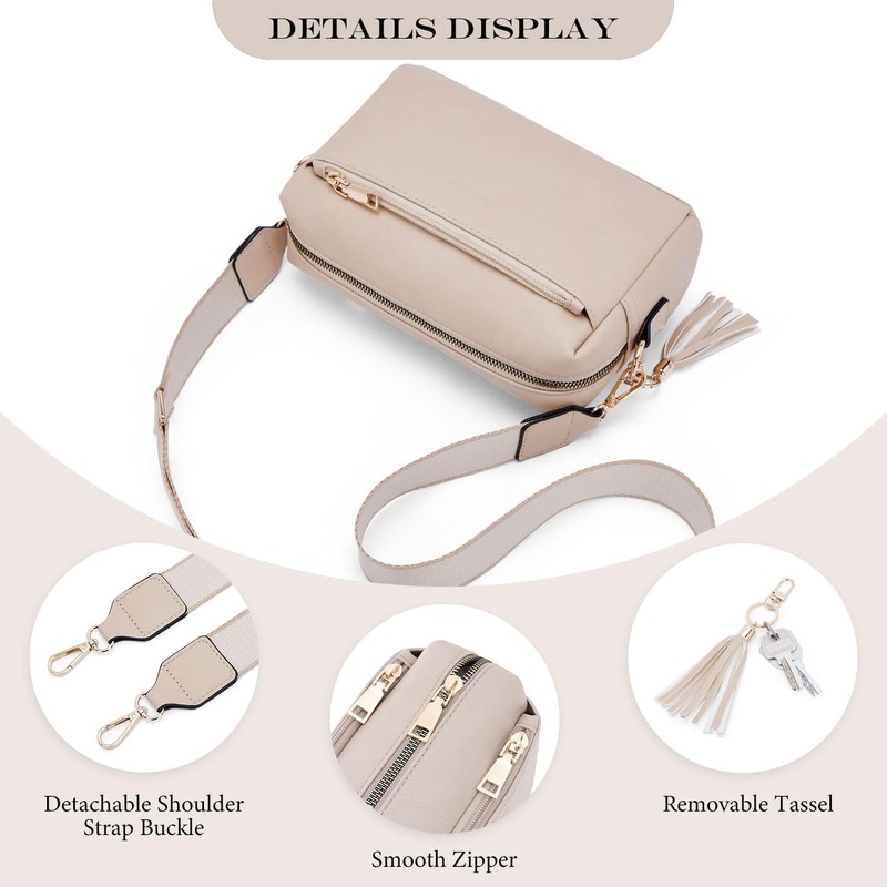 Roulens Triple Zip Small Crossbody Bag for women,Wide Strap Cell
