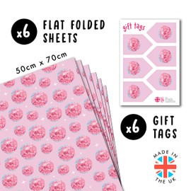 CENTRAL 23 Pink Wrapping Paper - Disco Ball - Retro Vintage - 6 Sheets Of Birthday Gift Wrap For Women Teenagers Girls - Comes With Stickers - Recyclable