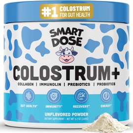 Smart Dose Smart Dose Bovine Colostrum+ Powder for Gut Health & Digestion - 12-in-1 Formula for Bloating, Immune Support & Energy - with 45% IgG ImmunoLin, Probiotics, Prebiotics, Collagen & L-Glutamine