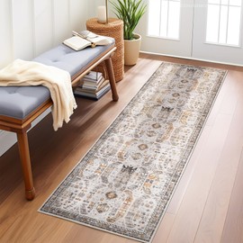 Madane Washable Runner Rug - 2x6 Rug Runners for Hallways 6 Feet Non Slip Vintage Kitchen Runner Rug Ultra-Thin Bathroom Runner Rugs Carpet Laundry Room Bedroom (2x6ft, Brown/Gold)