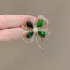 Rhinestone Green Clover Hat Enamel Brooch Lucky Shamrock Irish Pins