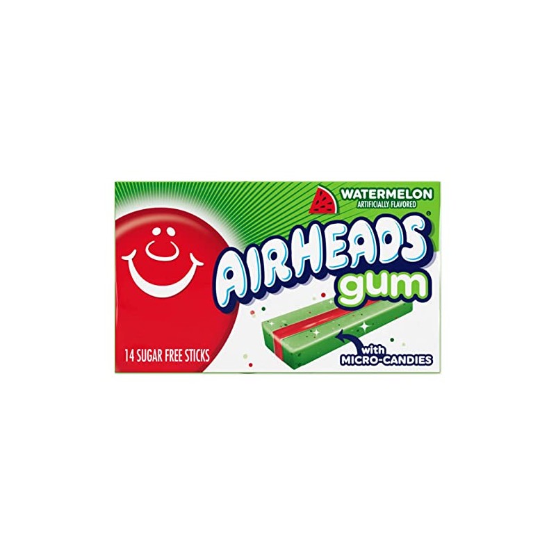 Airheads Chewing Gum, Sugar Free Gum with Micro-Candies, Watermelon Flavor