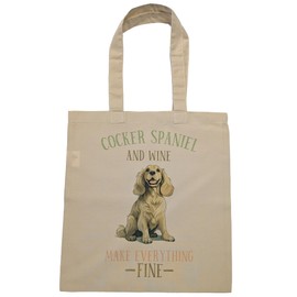 Super Lemon Charming Dog-Themed Tote Bags – Stylish, Reusable Shoulder Bags with Adorable Dog Prints, Perfect for Shopping, Travel, and Gifts (Cocker Spaniel and Wine make everything fine)