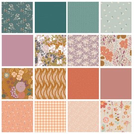 Colorful Personality Curated Bundle | Boho Quilt Fabrics | Sienna Green Peach Floral Quilt | Earthy Colors | Various AGF Prints and Solids (Half Yards)
