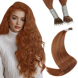 YoungSee Nano Tips Hair Extensions Copper Real Hair Nano Human Hair Extensions Ginger Nano Bead Human Hair Extensions Colored Hair Extension Nano Rings Reflections Hair Extensions Soft 1g/s 25g 22inch